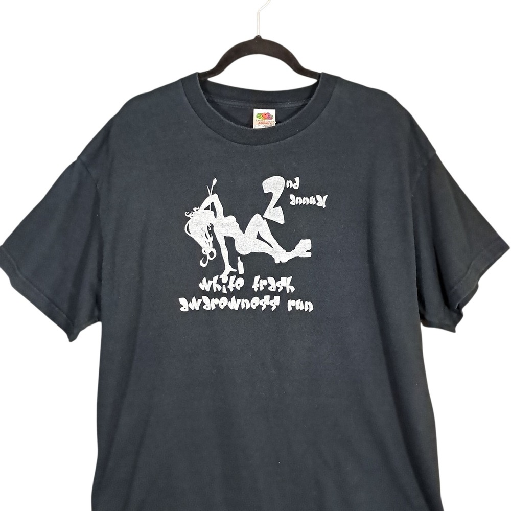 Y2k Vintage Mudclap Girl Mens XL Black Skull Damage‎ Inc White Trash Awareness - Picture 2 of 11